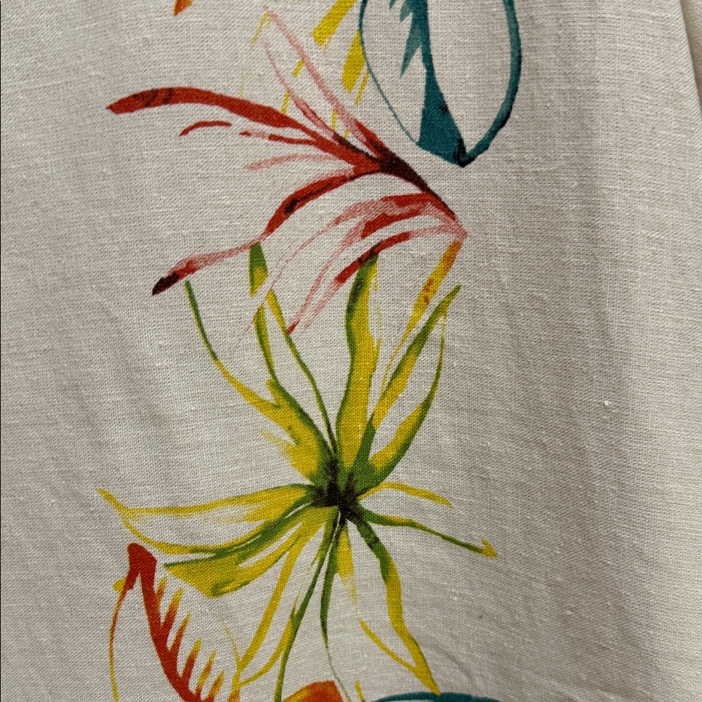 For Cynthia Beige Linen Blend Dress with Colorful Floral Accents - Picture 4 of 7